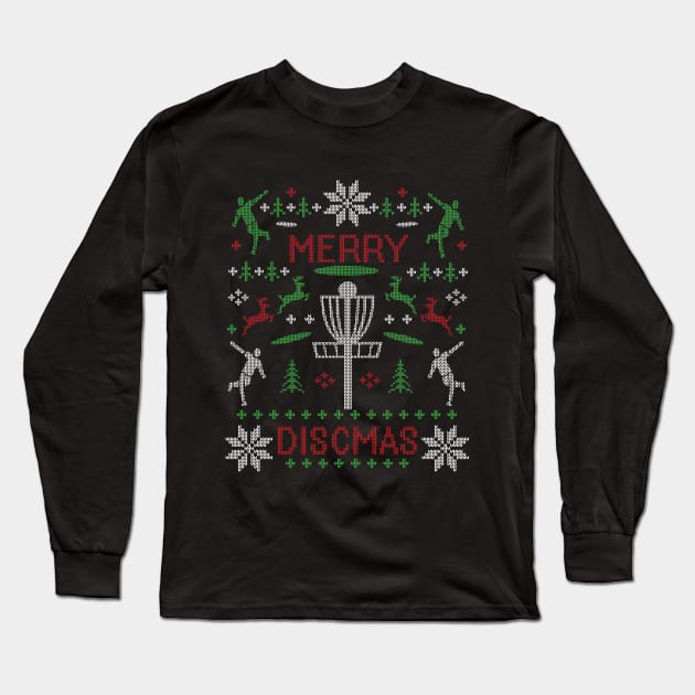 Merry Discmas Disc Golf Ugly Christmas Sweater Disc Golf Christmas Long Sleeve T-Shirt by TeeCreations